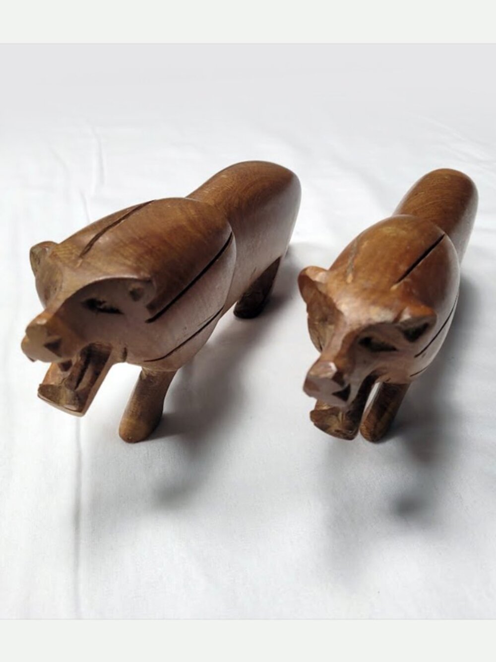 Vintage Hand Carved Wooden Animal Figures – Pair